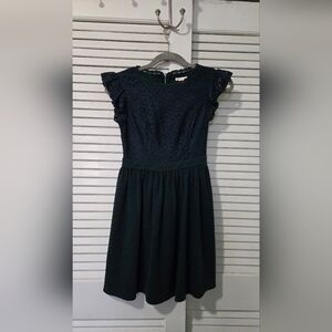 Lace Fit & Flare Dress in Dark Green